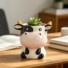 Cute Animal Ceramic Planter Pot, Small Glossy Cartoon Cow Shaped