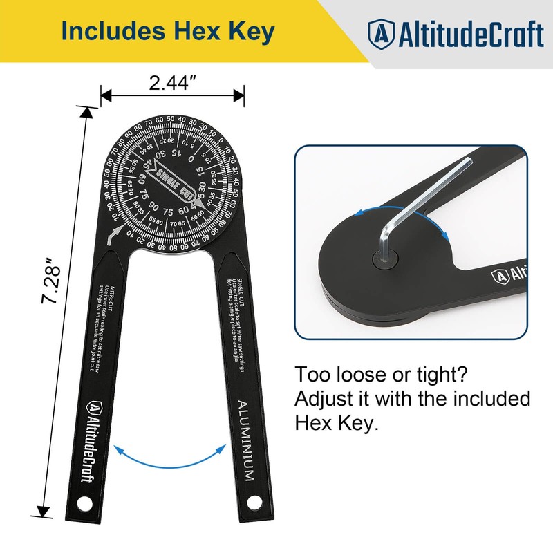 AltitudeCraft Precision Aluminum Miter Saw Protractor | 7.28-Inch Rust-Resistant Angle