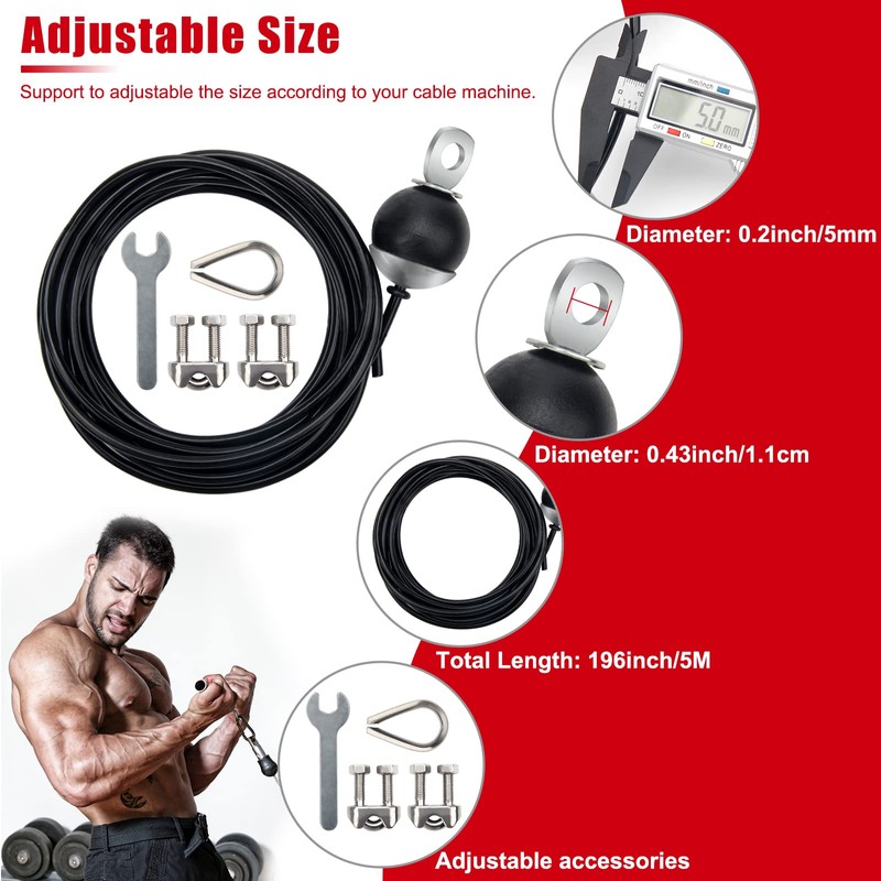 Windspeed 6 Meter Home Gym Replacement Cables, Adjustable Fitness Pulley