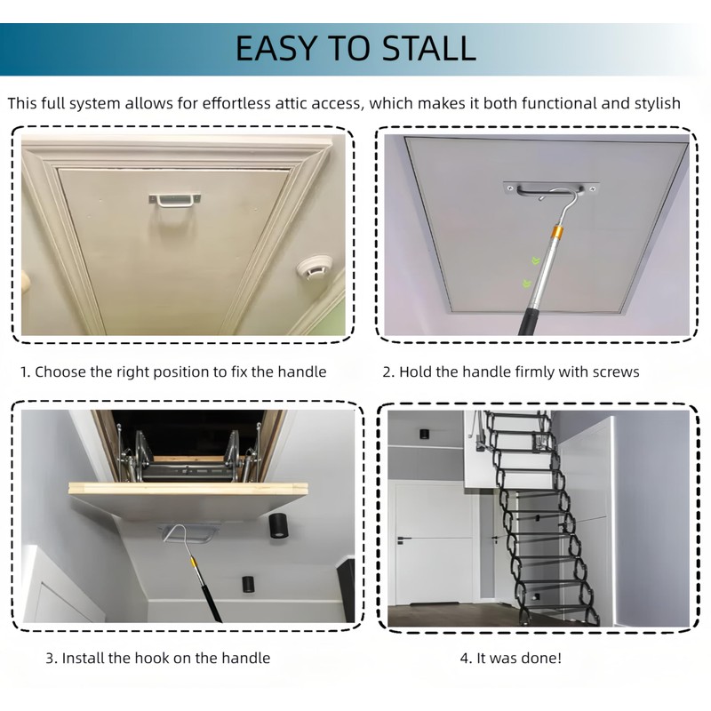 Attic Pull Down Hook, 60 Inch Telescopic Rod with Multi-Section