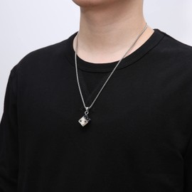 HZMAN Men's Dice Necklace, Stainless Steel Gothic Bar Pendant, Lucky Jewelry 22+2 Inch Box Chain (Silver)