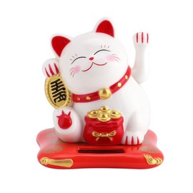 TOPINCN Solar Luck Cat Cute Wealth Welcoming Cats Waving Arm Home Display Car Decor Yellow White Black (White)