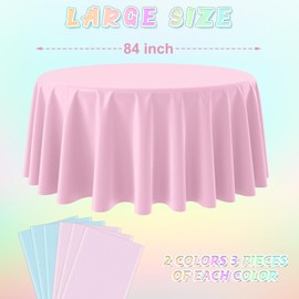 MASHAN 6Pack Round Gender Reveal Tablecloths,Disposable Plastic Pink and Blue Tablecloth,Table Covers for Boy or Girl Baby Shower Party Decorations,84 Inch