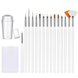Nail Stamper Nail Art Brushes - French Tip Nail Stamp Clear Nail Art Stamper Jelly with Scraper Nail Pen Brushes Silicone Stamper DIY French Tip Nail Stamping Manicure (15Pcs White Nail Brush)