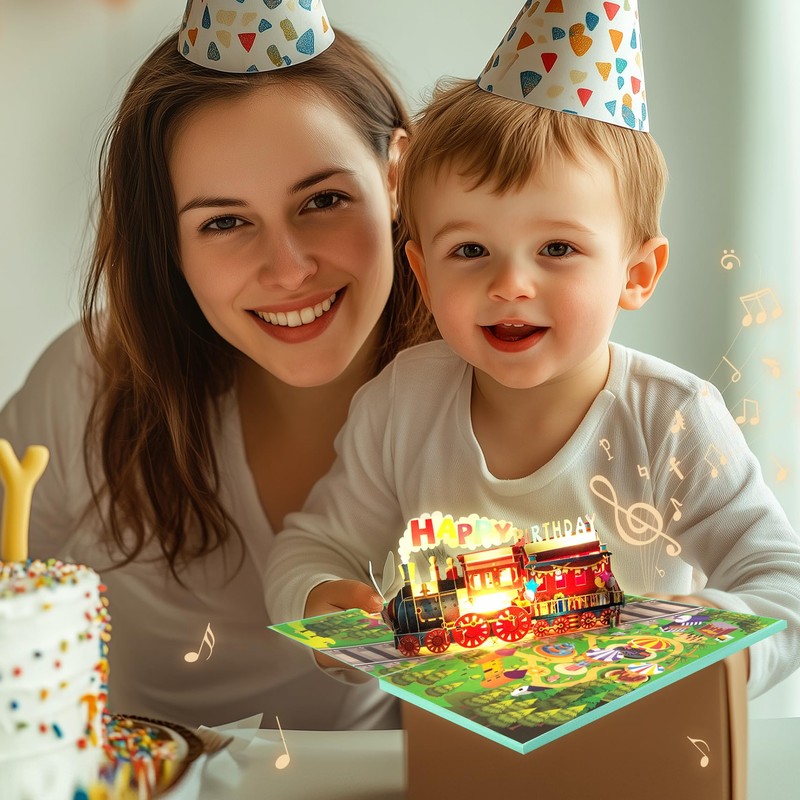 GREETING ART 3D Musical Birthday Pop Up Card,Happy Birthday Train