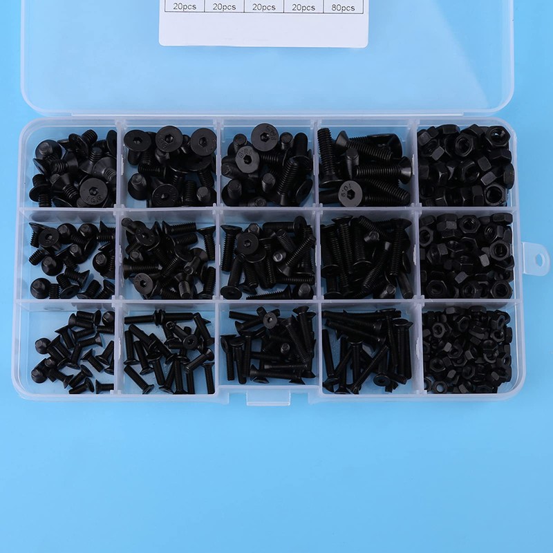 440 Pieces Screws Set M3 M4 M5 Steel Flat Head