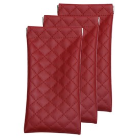 LifeArt 3 Pack Squeeze Top Glasses Pouch Portable Sunglasses Case Soft PU Leather (3 Red)