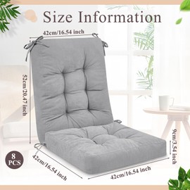 Juexica 4 Sets Outdoor Patio Chair Cushions Seat High Back Tufted Pillow Replacement Rocking Chair Cushions Pads for Patio Summer Seasonal Indoor Home Office(Gray)