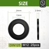 Jeboler Washers M12 Black, Pack of 25 Stainless Steel Washers