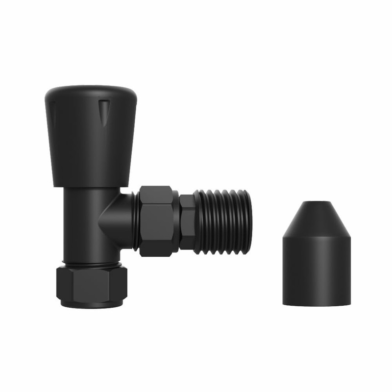 NRG 15mm Black Radiator Valves Angled Lockshield Valve One Pair