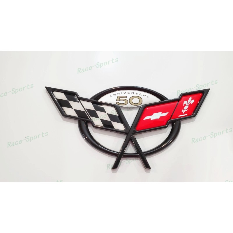 AUTO 2PCS Black Front Rear 50Th Anniversary Cross Flags Emblems