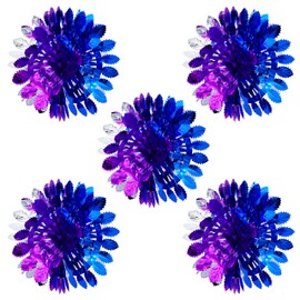 HOVUK® 5x Christmas Foil Hanging Decorations, 60cm Foil Snowballs Wall Ceiling, Xmas Home Décor, Christmas Party Supplies (Purple,Silver,Blue)