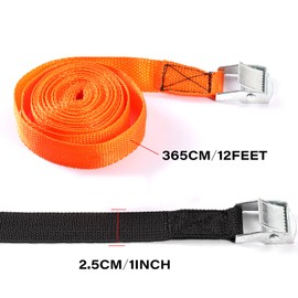 4 Packs Lashing Straps 12 Ft x 1 Inch, Cam Buckle Tie Down Straps Heavy Duty, Cargo Straps with Cam Lock Buckle, Up to 660lbs (Black & Orange)