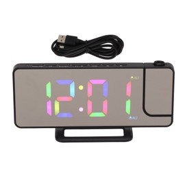 Digital Clock RGB LED Large Screen Mirror Projection Multifunctional Table Electronic Alarm Black