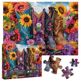 PICKFORU Flowers Puzzles for Adults 1000 Pieces, Colorful Sunflower Puzzle Cowboy Boot Shoe, Spring Flower Garden Jigsaw Puzzles as Home Decor