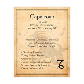 "Capricorn-The Goat"- Zodiac Sign Wall Art. 8 x 10" Print Wall Print-Ready to Frame. Constellation Design-Astrology Decor for Home-Office-Bedroom. Horoscope's Adjectives-Primary Elements. Great Gift!