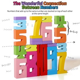 CHIYR 20 Pcs Stacking Wooden Math Numbers Blocks for 3+ Years Old Kids 1-10 Montessori Toys Game Balance Competition Toy Toddler Learning Toys, Preschool Learning Activities Wooden Blocks, 3-8 Years