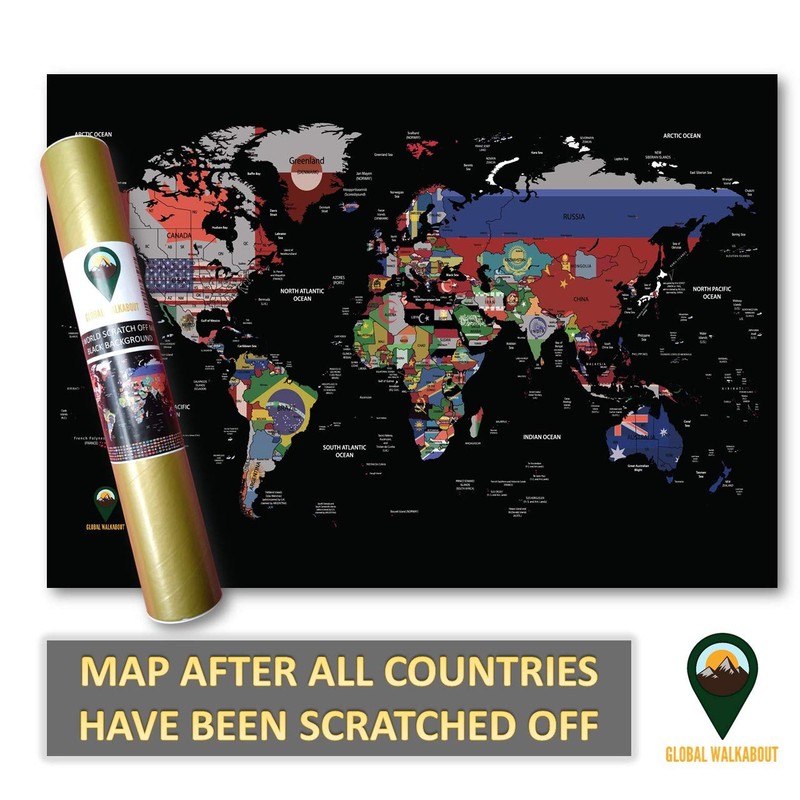 Global Walkabout Scratch Off Map with Flags background – Deluxe