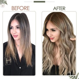 RUNATURE Real Hair Extensions 35 cm Brown Blonde Balayage Real Hair Wefts for Sewing Brown Ombre Short Hair Wefts Real Hair for Sewing Straight 70 g Colour #3/8/22