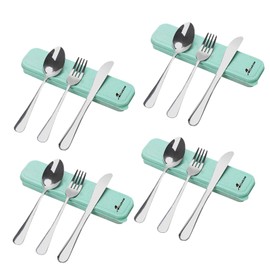 Ansukow 16-Piece Portable Travel Utensils Set with Case, 18/8 Stainless Steel Reusable Silverware Set,Easy to Clean, Dishwasher Safe,for Lunch Box Workplace Camping School Dorm Picnic