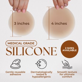 NUDECOVER Nipple Covers for Women - Reusable, Comfortable, & Invisible Nipple Pasties - No More Peeling, Itch & Pain (White, 4 Inches - Large (Fits D+ Cups))