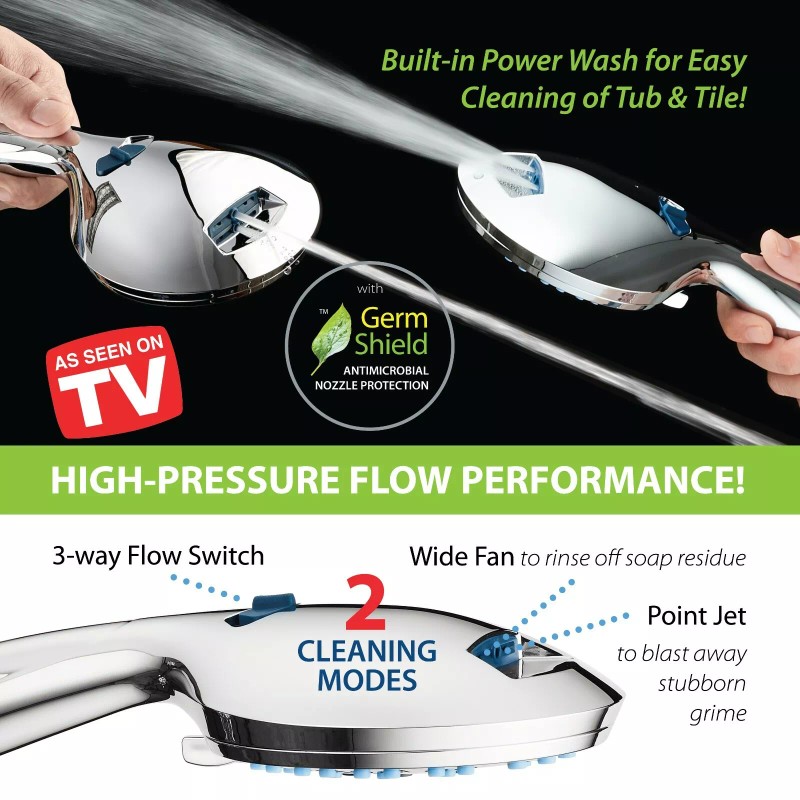 AquaCare AS-SEEN-ON-TV Antimicrobial 50-mode 3-way Shower Combo with Built-in Power
