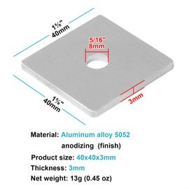 TSSS Pack of 10 M8 40 x 40 mm Aluminium Square Washers Square Washers for Solar Panel Mounting Solar Clamp Thickness 3 mm Hole Diameter 8 mm