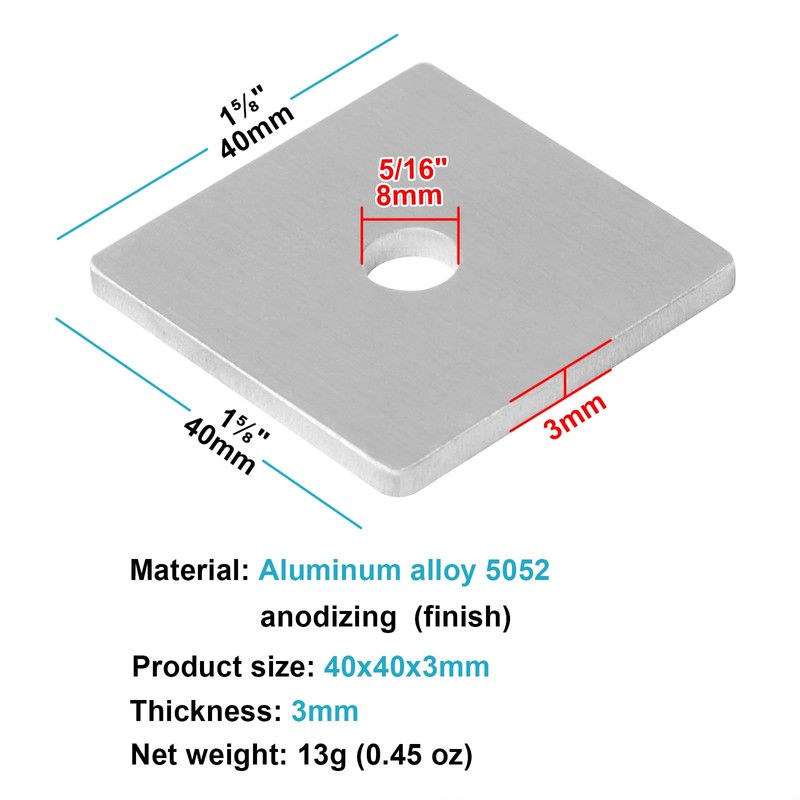 TSSS Pack of 10 M8 40 x 40 mm Aluminium