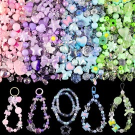 Omeblos Bracelet Making Kit, Charms for Bracelets, 4 Mixed Colors Assorted Acrylic Cute Beads for Bracelet Making, Bracelet Charms for Jewelry Making DIY Necklace Keychain Phone Charm