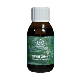 edubily nutrition® Omega 3 vegan aus Ahiflower® Öl, Algenöl und Leinsamenöl - Vegane DHA- und ALA-Quelle - 3,33 g Omega-3 pro Tagesdosis - Zitronenaroma - 150 ml