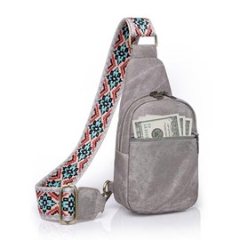 JKSVL Sling Bag for Women Crossbody Purse Vegan Leather Crossbody Bags Fanny Pack Purse Backpack Over Shoulder Bag with Adjustable Guitar Strap for Travel, Grey