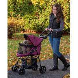 Pet Gear No-Zip Happy Trails Lite Pet Stroller for Cats/Dogs, Zipperless Entry, Easy Fold with Removable Liner, Safety Tether, Storage Basket + Cup Holder, 3 Colors