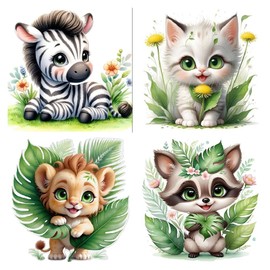 4 Pack Paint by Number Kit for Adults, Animals DIY Arts and Crafts Mini Small Easy Paint by Number for Beginner with Paints Brushes,Cat Zebra, Lion Raccoon Acrylic Paint Set for Home Decor 6x6Inch