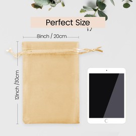 Meowoo 100PCS Organza Bags, 8x12in Small Mesh Bags Drawstring, Mesh Gift Bags Drawstring for Jewelry, Candy, Christmas, Sachets, Festivals, Bathroom Soaps, Makeup Organza, Wrapping Supplies(gold)