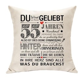 Hasodeo 55. Geburtstag Geschenke für Sie Ihn Deko 55. Geburtstagsgeschenke für 55 Jahren Frauen Männer Mann Frau Nachbar Kollege Lehrer Geburtstag Andenken Quadrat Kissen Taille Kissenbezug (55.)
