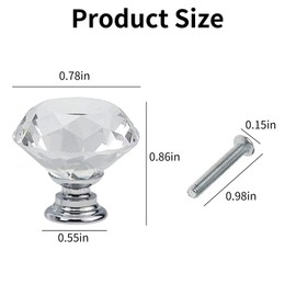 2 Pcs 40MM Crystal Door Knobs, Silvery Glass Drawer Cabinet Pulls with Screws, Decorative Handle Pullers for Cupboard, Closet, Kitchen, Office, and Home Furniture Drawer Hardware Upgrade