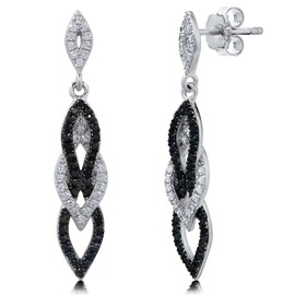 BERRICLE Sterling Silver Black and White Cubic Zirconia CZ Fashion Dangle Drop Earrings for Women, Rhodium Plated