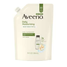 Aveeno Daily Moisturizing Body Wash for Sensitive Skin + Prebiotic Oat, Gently Cleanses, Nourishes & Feels Moisturizing Dry Skin, Light Fragrance, Refill Pouch, 36 fl. oz