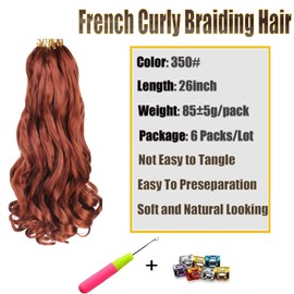 Viovian Ginger French Curl Braiding Hair 26 Inch 6 Pack 350# French Curls Bouncy Loose Wavy Spanish Curly Braiding Hair Synthetic Long French Curl Crochet Braids (85g/pack)