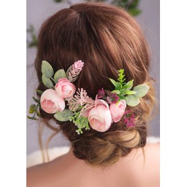 Kercisbeauty Pink Hair Comb for Brides Wedding Bridal Garden Headpiece Prom Hair Accessories Boho Hair Piece (Pins)