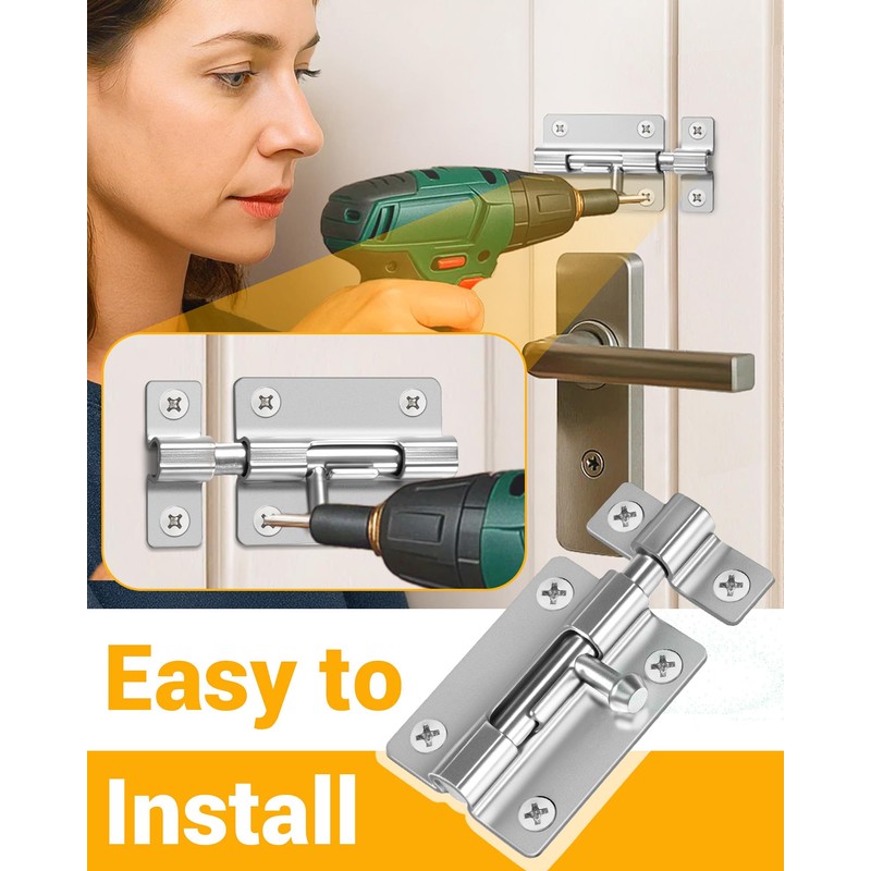 Door Security Slide Latch Lock with 12 Screws , 2