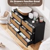Rattan 6 Drawer Dresser for Bedroom, Large Double Dresser with