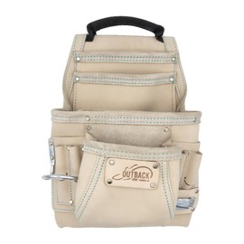 OX Tools 10 Pocket White Leather Tool Pouch - Leather Carpenter Tool Pouch with Hammer Holster and Square Pocket - Double Stitch Tool Belt Pouches for Leather Tool Belt Leather Tool Bag - OX-P266810
