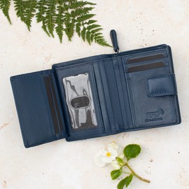 Prime Hide Woman's Leather Purse, Premimum Leathers Medium Sized, Ladies Soft Designer RFID Blocking Trifold - Navy
