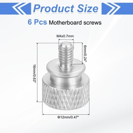MECCANIXITY 6Pcs M4x0.7mm Aluminum Thumb Screws, 12x16mm(ODxH) Computer Case Thumb Screws for PC Side Panel Motherboard Mounting Screw, Silver