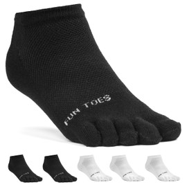 FUN TOES - Calcetines de algodón para mujer, transpirables, 6 pares, tamaño 9-11, ligeros, 3 negro/ 3 blanco, One Size