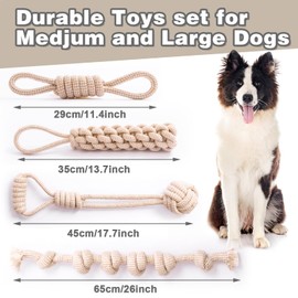 PATTEPOINT Dog Rope Toy, Rope Toys for Dogs Aggressive Chewers, for Large Dogs for Cleaning Teeth, Bite Resistant, 4 Pack