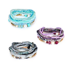 MengPa Stackable Beaded Bracelets for Women Stretch Bohemian layering Strand Statement Jewelry (Grey) G3207C