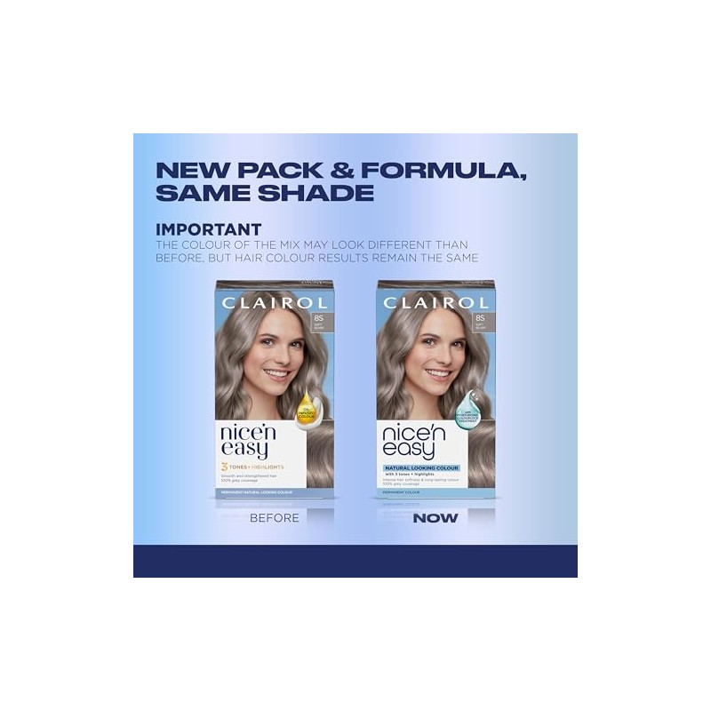 Clairol Nice'n Easy Permanent Hair Dye, 8S Soft Silver Hair