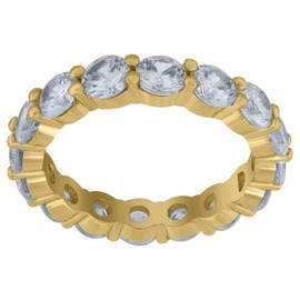 925 Sterling Silver Yellow tone Womens Round CZ Single Row Eternity Engagement Ring 4mm Size 8 - Eternity Ring for Women